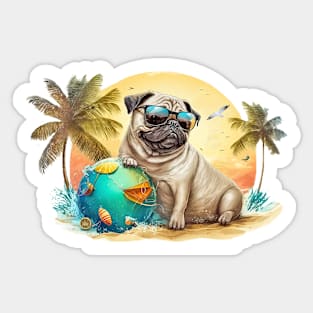 Cute Pug Dog Beach Bum All Over Tote Bag Sticker